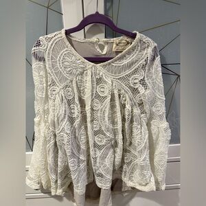 Mia Joy Joyfolie Ivory Lace Bell Sleeve Peplum Top Girls Size 6 Boho